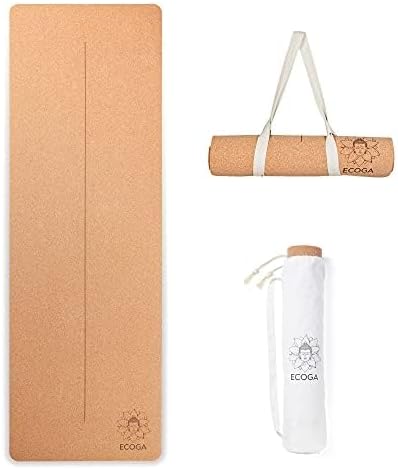 Cork Yoga Mat With Alignment Lines - Thick Mat with Natural Rubber Base - Nonslip, Eco-friendly Pilates Mat for Stretching, Gym Workout & Therapy - Includes Yoga Mat Bag and Carry Strap
