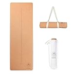 Ecoga Cork Yoga Mat With Alignment Lines - Thick Mat with Natural Rubber Base - Nonslip, Eco-friendly Pilates Mat for Stretching, Gym Workout & Therapy - Includes Yoga Mat Bag and Carry Strap
