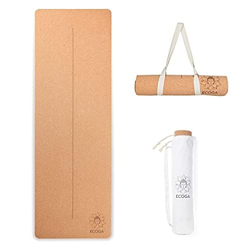 Premium Cork Yoga Mat With Alignment Marks – 5mm Thick Non Slip Hot Yoga Mat – Eco-friendly Non Toxic – Includes Strap and Bag