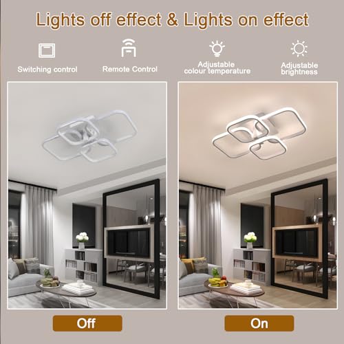 Plafonnier LED dimmable 48W 5400LM moderne à 4 carrés avec télécommande pour salon