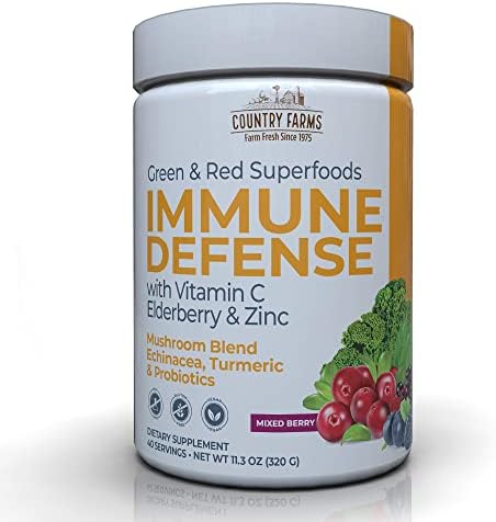 Country Farms Immune Defense Superfoods Drink Mix, Supports Immune Defense, Vitamin C with Black Elderberry, Supports Hydration, With Probiotics and Prebiotics, Berry Flavor, 40 Servings