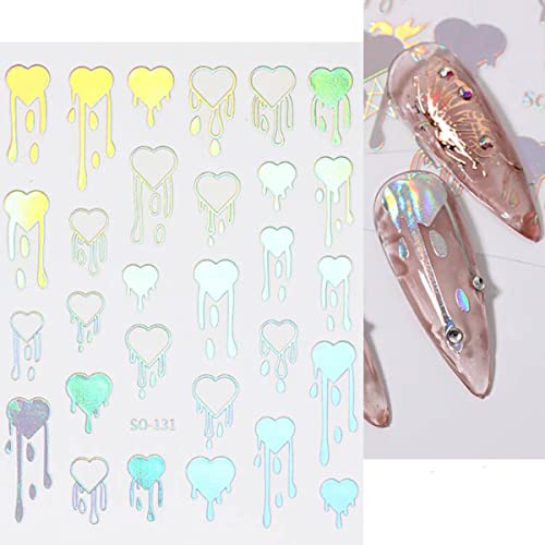 8 Sheets Halloween Blood Nail Art Stickers Self-Adhesive Nail Art Supplies Gold Heart Nail Decals Abstract Water Drop Design Nail Charms 3D Holographic Nail Stickers For Women Holiday Nail Decorations #TOP5
