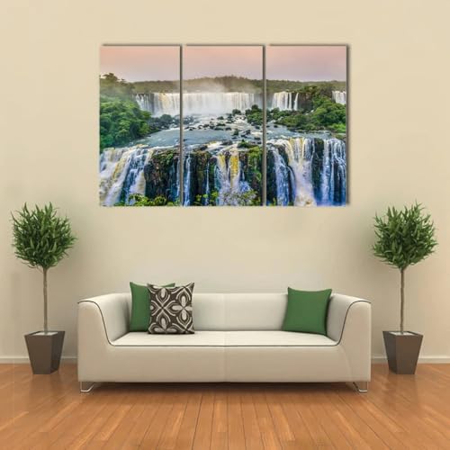 Tableau de cascade en 3 parties pour salon | Toile déco murale 90x50cm encadrée - 3