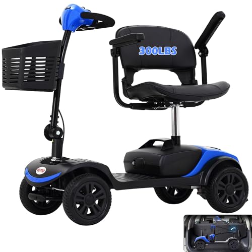 4 Wheel Mobility Scooters for Seniors-Electric Scooter Adults with Big seat-Wheelchair Long Range Power Extended Battery-12V20AH*2pcs/Charger 300 lbs Foldable Scooter -Blue