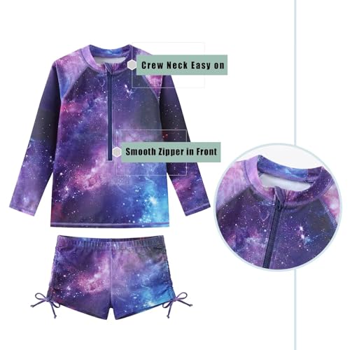 Image of Girls Rash Guard Set for Girls Long Sleeve Swimsuits Hawaiian Two Piece Bathing Suits Swimwear Set