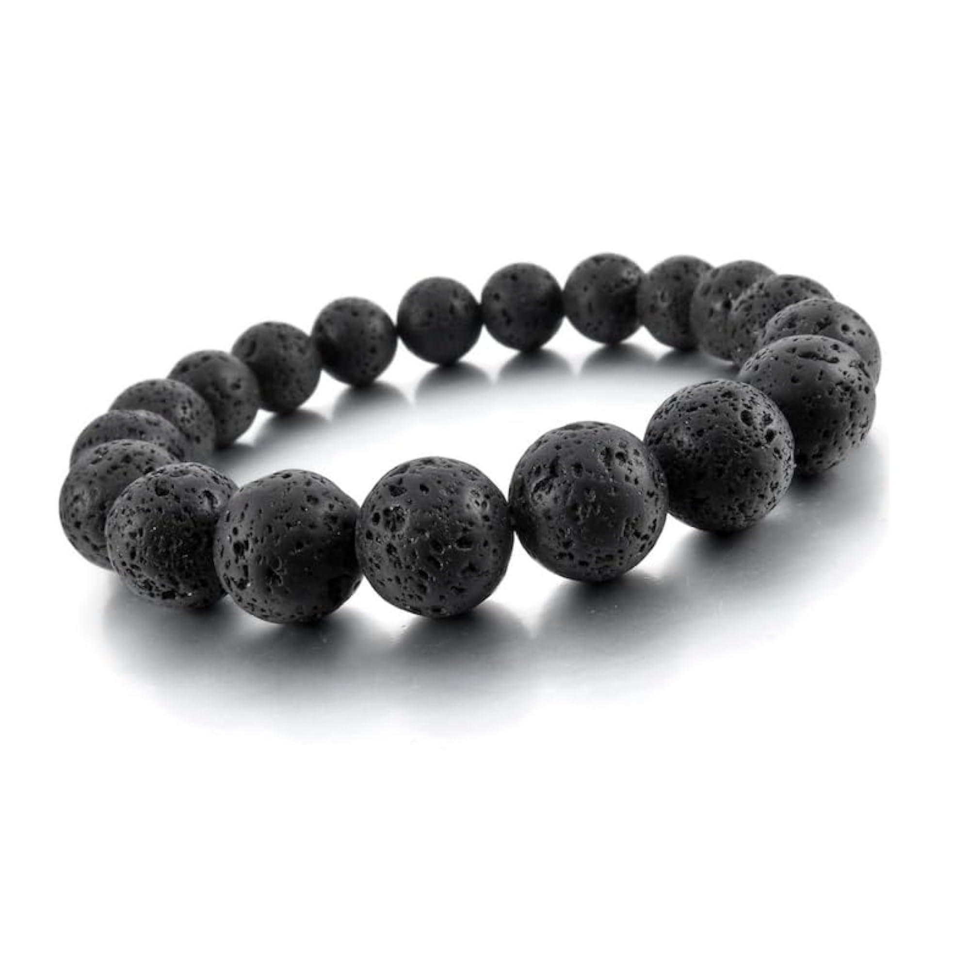 Natural Black Lava 10mm Smooth Cut Beads Stretch Bracelet