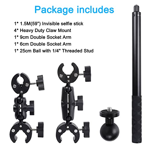 Pellking Motorcycle Bike Handlebar Clamp Mount And 61" Invisible Selfie Stick For Insta360 X3 X2 X One Rs R Go 3 Camera #TOP6