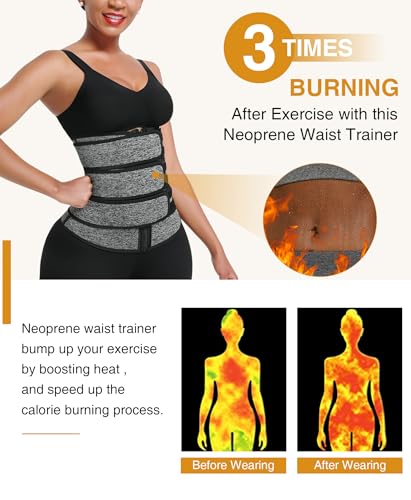 Image of FeelinGirl Neoprene Waist Trainer for Women 3 Straps Tummy Control Workout Corset Cincher Long Torso Trimmer Sauna Belt