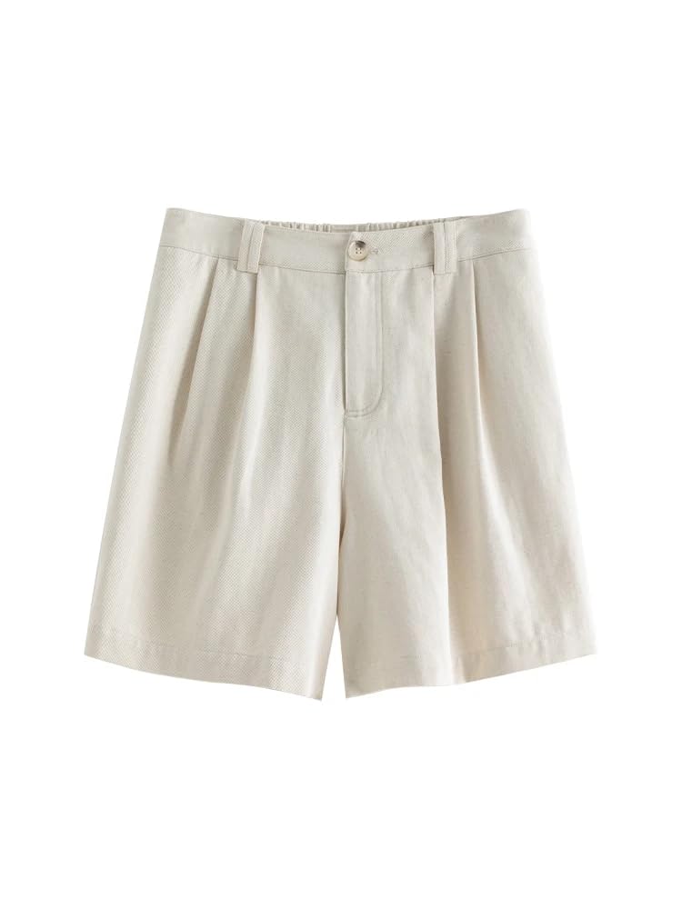 Pantalones cortos casuales de verano para mujer, cintura alta, elásticos, para la oficina, beige, L