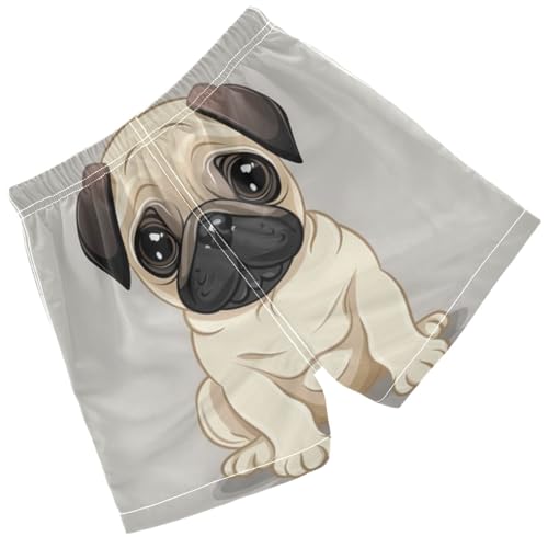 Pigsaly Boys Swim Trunks Cartoon Pug Dog Brown Puppy Animal Boys Board Shorts Swimsuit Swimwear Summer Bathing Suit 4T2