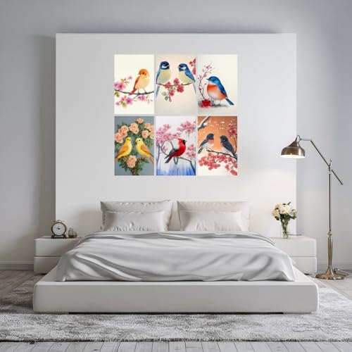Image of SiddArtify Watercolor Bird Wall Art Prints Set - Floral Bird Poster Decor for Living Room Bedroom Office - 12x18 inch Board Pack of 6