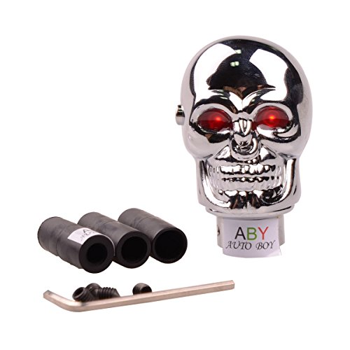 ABy Skull Shape Auto Car Aluminium Alloy Gear Stick Shift Shifter Lever Knob with Red Led light For Car Manual Transmission and Automatic Transmission Without Lock Button