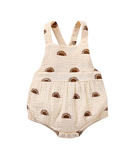 Image of Newborn Girls Romper Jumpsuit Sun Print Sleeveless Cross Back Hairband One-Pieces Bodysuits Baby Clothing