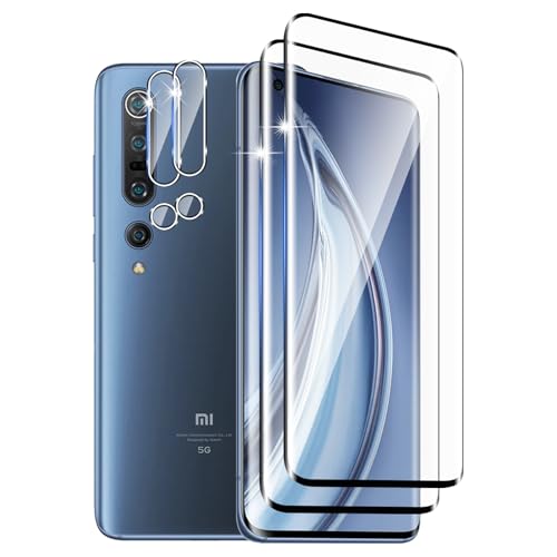 DXULWLM 2+2 Piezas Cristal Templado para Xiaomi Mi 10 5G,con protector de Lente de cámara,HD transparente,3D Cobertura Completa,Dureza 9H,Sin Burbujas,Anti-Arañazo Protector de Pantalla