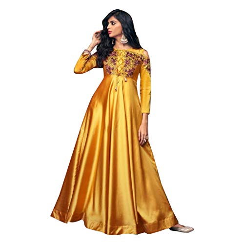 Yellow Long Kurti Designer Frock Style Dress Women Indian Ethnic Traditional Party Wear Wedding 9181 (12)