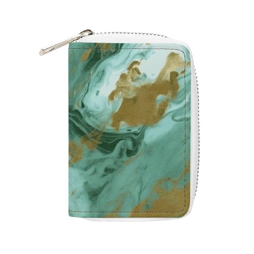 RFID Credit Card Holder Wallets for Women Cute Small Leather Ladies Cardholder Wallets Green Gold Marble Card Organizer Case with Zipper
