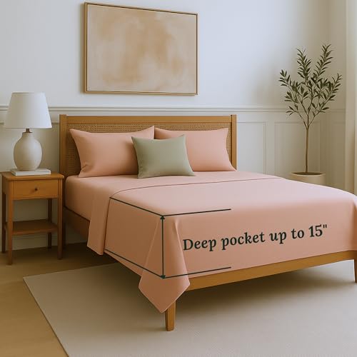 Cloud Scape Linen 100% Egyptian Cotton Sheets for Queen Size Bed, 4 Pieces Bedding Set, Hotel Quality, Silky Soft, Deep Pockets up to 17”, Sepia Rose