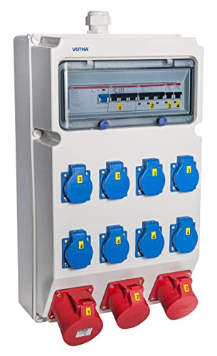 VOTHA® Wandverteiler - verdrahtetWEIMAR mit FI-Schalter Steckdose 230 V~ 8, CEE 16 A, 400 V~ 2, LS 16 A, 1-polig, C 2, CEE 63 A, 400 V~ ohne