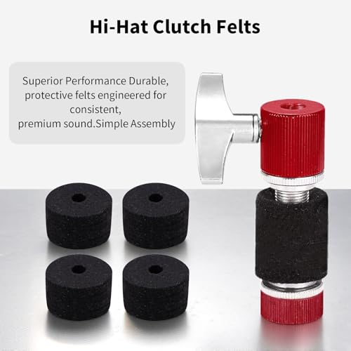 36 PCS Cymbal Replacement Accessories, Clutch Felts, Drum Cymbal Felt Pads Include Wing Nuts & Washers & Plastic Cymbals Sleeves & Drum Key and Plastic Cymbals Nuts, Replacement for Drum Set,Red