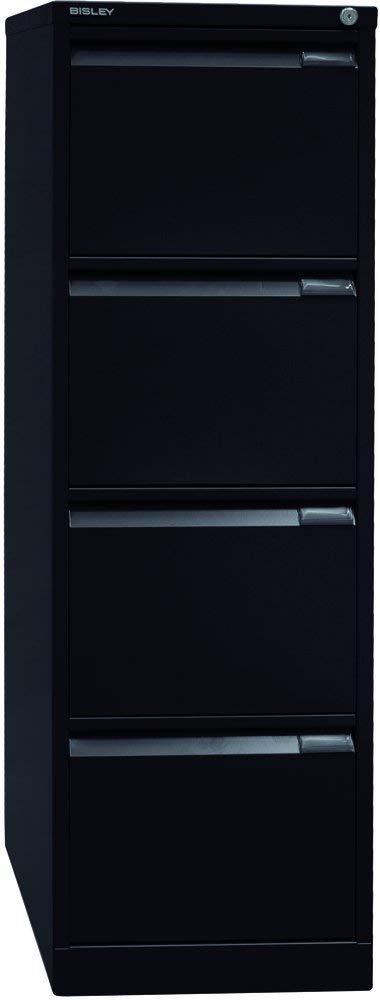 BISLEY Hängeregistraturschrank, einbahnig, DIN A4, 4 HR-Schubladen, Metall, 633 Schwarz, 62.2 x 41.3 x 132.1 cm