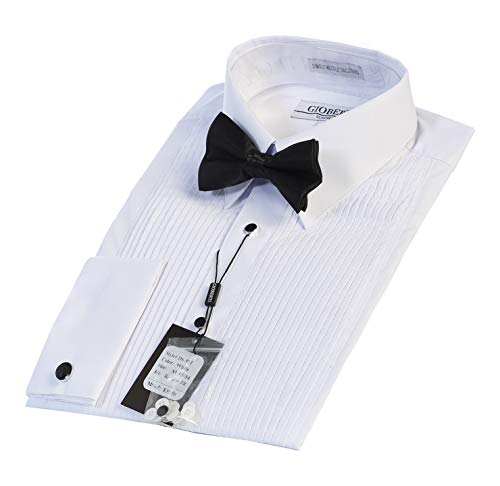 Gioberti Men's Kent Lay Down Collar Tuxedo Dress Shirt With Bow Tie, White, Medium (33/34) #TOP3