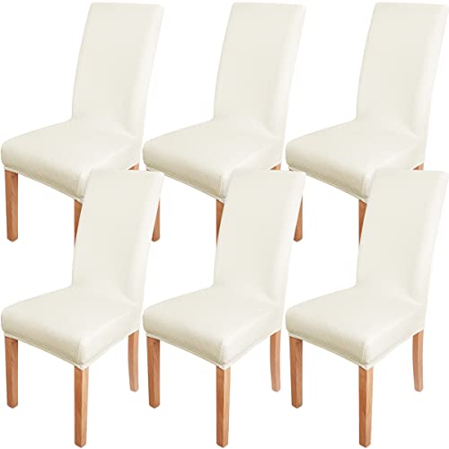 Coolbebe Chair Covers For Dining Room Set Of 6, Stretch Spandex Jacquard Parson Chair Seat Protector Slipcover Washable Removable For Kitchen, Hotel, Restaurant（Beige） #TOP2