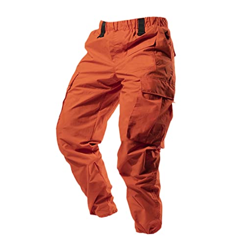 Pantalon décontracté multi-poches orange pour homme style militaire urbain