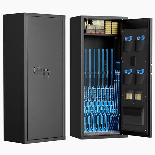 Superday 12-15 Rifle Gun Safe with Keyboard, Quick Access Large Gun Safe for Rifles, Locking Gun Cabinet Rifle Safe with Gun Safes Pockets and Adjustable Rifle Rack for Home, Office(Black)