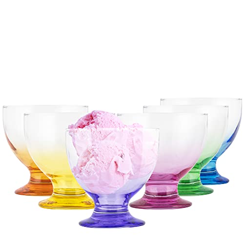 TREND FOR HOME Eisbecher Glas Dessertschalen Glas Bunt | 475 ml | Set von 6 | Dessertgläser auf Fuß Glasschüssel Servierschalen Set Dessertbecher | Spülmaschinenfest | Kollektion Selina Rainbow Blast Cover