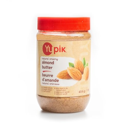 Yupik Natural Almond Butter, 454 g, Kosher, Gluten-Free, GMO-Free, Creamy Nut Butter, Only Almonds, No Added Sugar, No Additives, Smooth Spread, Source of Fiber, Ideal for Snacks & Recipes