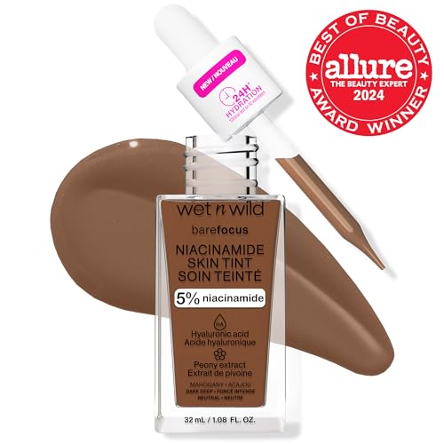 Image of wet n wild Bare Focus Skin Tint, 5% Niacinamide Enriched, Buildable Sheer Lightweight Coverage, Natural Radiant Finish, Hyaluronic & Vitamin Hydration Boost, Cruelty-Free & Vegan-Mahogany (Pack of 2)