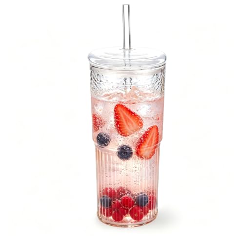 MINGHYZYA 20 oz Glass Cups with Lids and Straws...