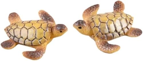 Gryshanyun 2Pcs Miniature Sea Turtle Figurines for Fairy Garden, Fish