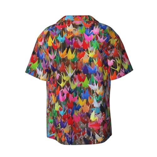 Origami Paper Cranes Print Men's Pocket Hawaiian Shirts â€“ Short Sleeve Casual Beachwear for Summer S-4XL2