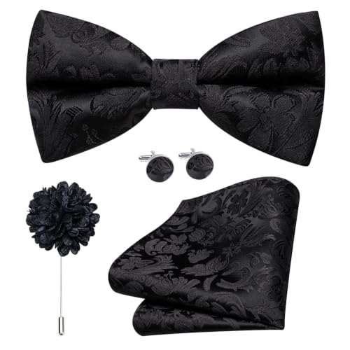 Image of Dubulle Mens Paisley Striped Bowtie Set Pre-tied Bowtie for Men and Pocket Square Set Wedding Business