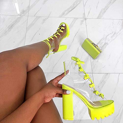 Women Booties Transparent Peep Toe Clear Lace Up Chunky Lug Sole Platform High Heels Summer Party Sandals Boots Shoes2