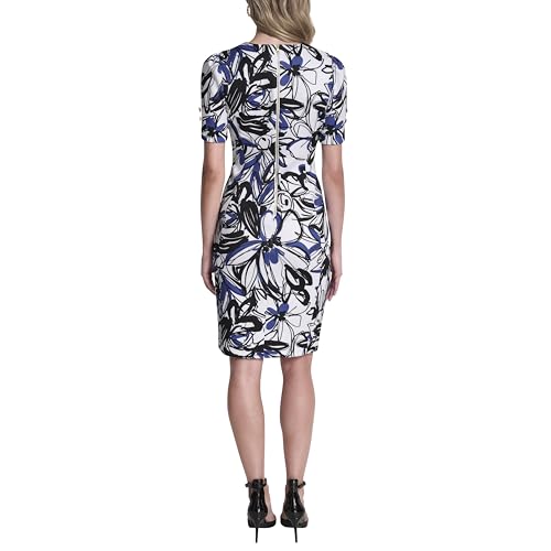 Image of DKNY Women's Short Tulip Sleeve Sheath Dress with Button Detail