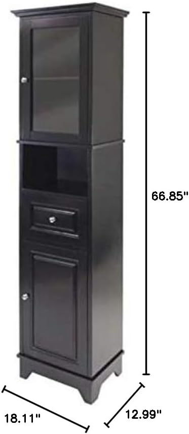 Ergode Wood Burgundy Wine Tower | Stylish & Practical Storage Solution | 15 Bottle Slots | Glass Door | 3 Shelves | Drawer | Composite Wood | Easy Assembly | (20871-VV)