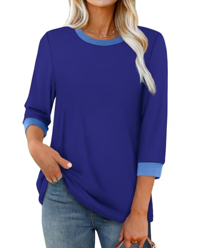 XIEERDUO 3/4 Length Sleeve Womens Tops Dressy Casual Summer Blouses Tunic Tops Tshirts Shirts Color Block Dark Blue L