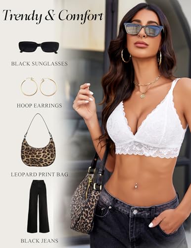 Image of Avidlove Womens Bras Lace Deep V Bralettes for Women White Sexy Bras for Women No Padded(White,L)