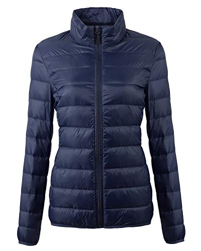 Women's Packable Down Jacket Ultra Light Weight Short Puffer Coat with Travel Bag Chrimas Gift UI19WYRF027,NewNavy,XL
