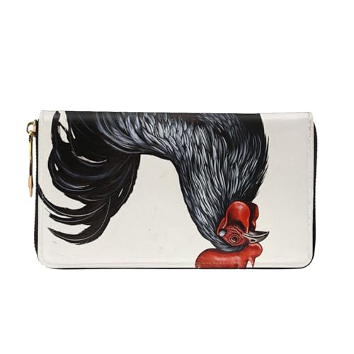Black Rooster Women Wallets Leather Zip Around Clutch Purses Waterproof Credit Card Holder With Phone Holder Ladies Travel Coin Purse2