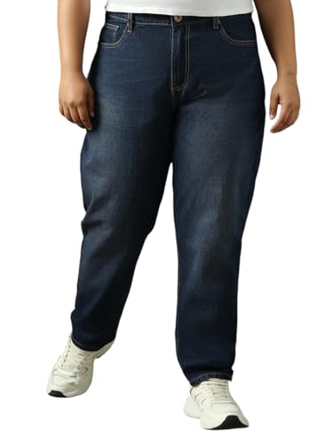 High Star Women Cotton Washed Mom Fit Casual High-Rise Jeans