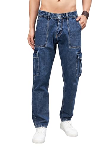 Image of STUDIO NEXX Men's Loose Fit Cargo Jeans | Non Stretchable | Cargo Denim for Men | Loose fit Cargos | Utility Pockets