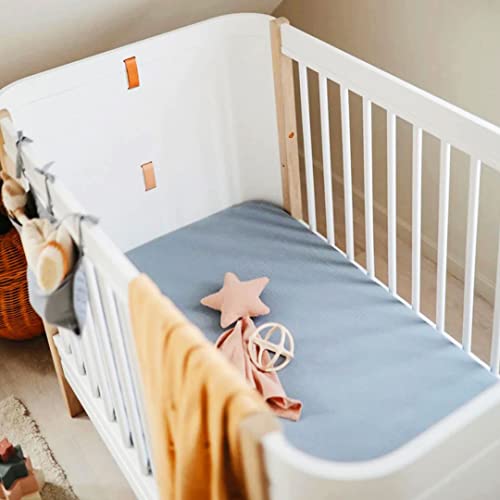 Image of GRSSDER Soft Muslin Crib Sheet 1 Pack, 100% Cotton Crib Sheets for Boys and Girls, Fit Standard Crib Mattresses 52 inch x 28 inch Safe and Snug, Dust Blue