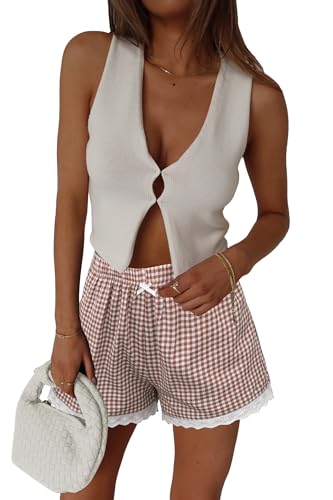Image of Boxer Shorts for Women Pajama Gingham Shorts Casual Lounge Sleep Plaid Y2K Beach Bottoms for 2026 Summer