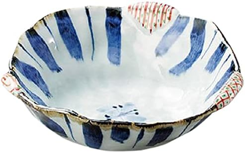 Set of 5, Large Bowl, Medium Dyed Red Picture, Small Crest 3-Way Naburi 8.0 Pot, 9.4 x 8.7 x 3.3 inches (240 x 220 x 84 mm), Japanese Tableware, Restaurant, Commercial Use