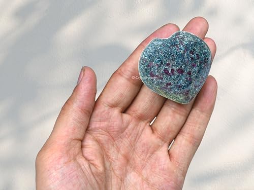 Image of Crystal Heaven Certified Ruby Kyanite Heart Palm Pebbles Stones For Anxiety Stress Relief Massage - Aaa Grade Original Healing Gemstone Agate Heart Palm Stone For Yoga Meditation Spiritual