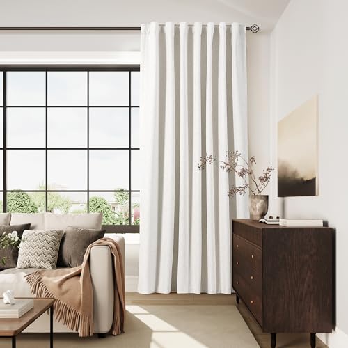 Image of Nanspring Cream 100% Blackout Linen Curtains 96 Inches Long for Bedroom Back Tab Thermal Insulated Modern Farmhouse Decor Black Out Curtain for Living Room Dining Room Neutral Drapes 60x96, 1 Panels