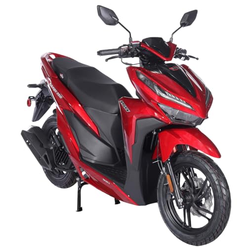 X-PRO 150cc Gas Adult Moped with 14 Aluminum Wheels Electric/Kick Start! Large LED Lights! (Red)